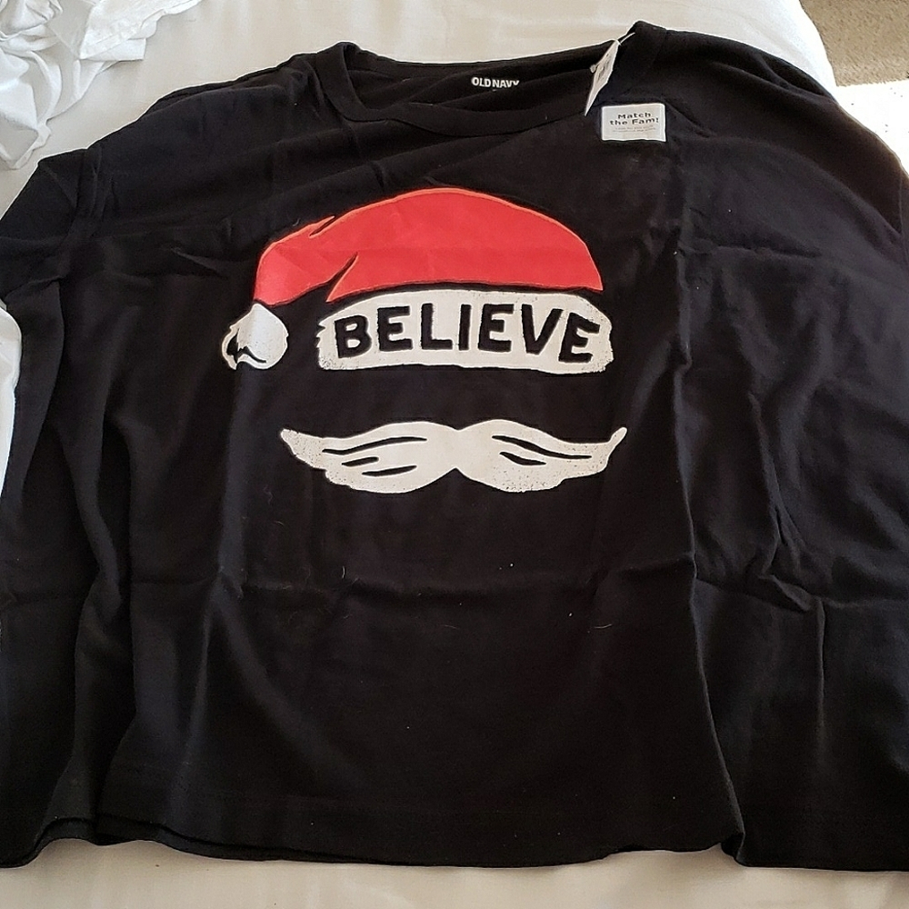 Old Navy Believe Santa Hat Short Sleeve Graphic T-shirt in Black XL
